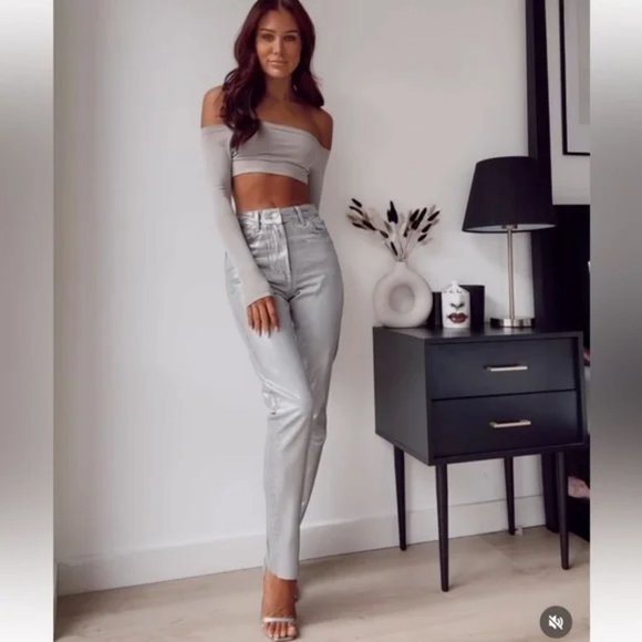 ZARA THE METALLIC SLIM WAXED JEANS - Picture 9 of 11